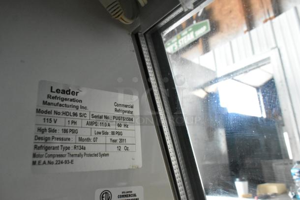 Leader HDL96 S/C deli display case label, 115V, 1 Phase, Model: HDL96 S/C, Serial: PU07S1504, Year: 2011, R134a, 12 oz.