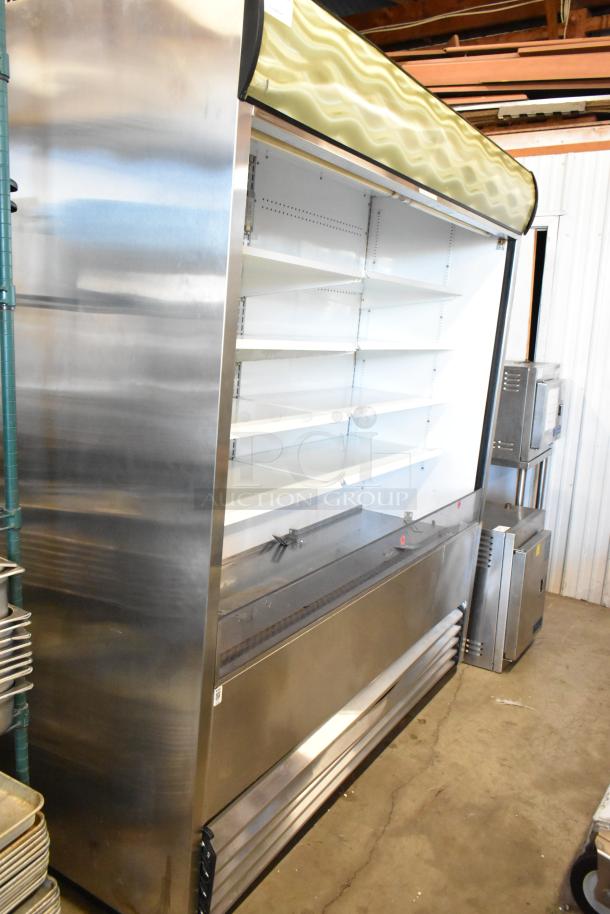 True TAC-72-RC Metal Commercial Open Merchandiser, floor style, 115V, 1 Phase, with adjustable shelving, stainless steel finish.