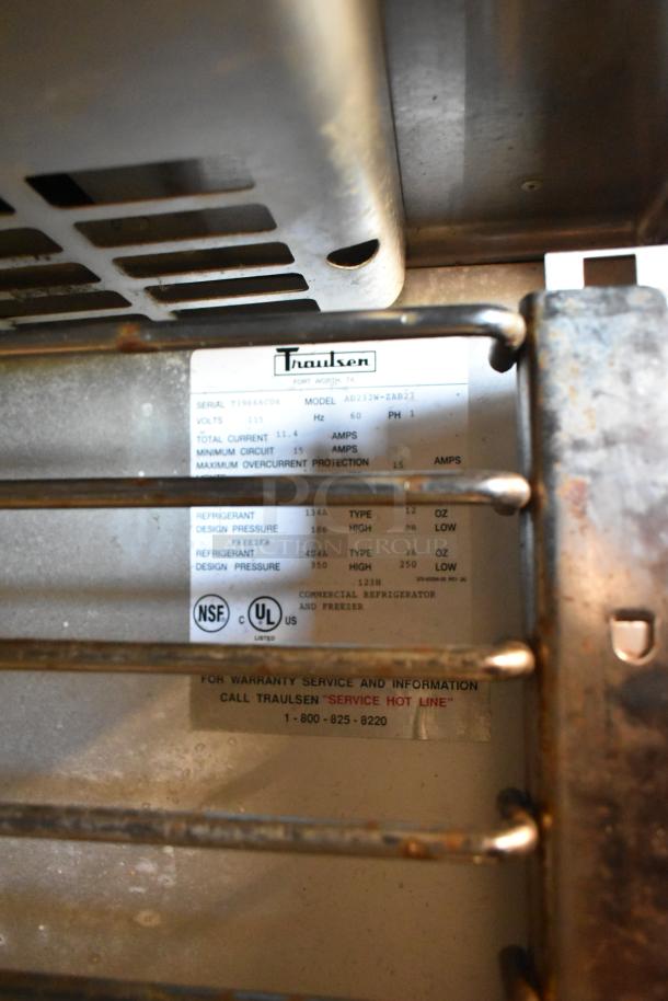 Traulsen AD232W-ZAB27 cooler/freezer label showing model, voltage, and certification. Doors need attachment. 115V, 1 phase.