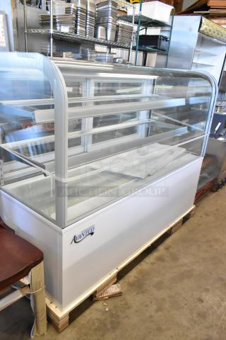 Brand new Avantco 193BC60HCW 60" refrigerated bakery display case, white with curved glass, minor scratches, 115V, 1 phase.