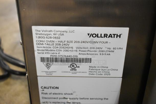 Brand new Vollrath COV-208240-HS stainless steel half size convection oven, 208-240V, label showing specs and certifications.