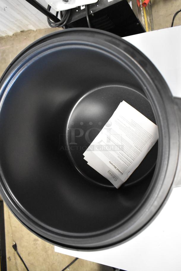 Brand new 2024 Galaxy 177RWGB90 90 Cup Electric Rice Warmer, 120V, 1 Phase, with warranty papers, interior view.