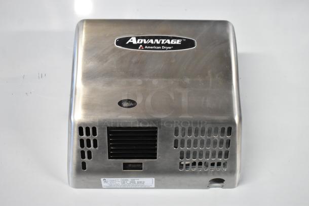 American Dryer Advantage AD90-SS hand dryer, stainless steel, automatic, 100/240 volts, new scratch and dent condition.