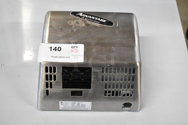 American Dryer Advantage AD90-SS hand dryer, stainless steel, with scratch and dent, model label visible, new condition.