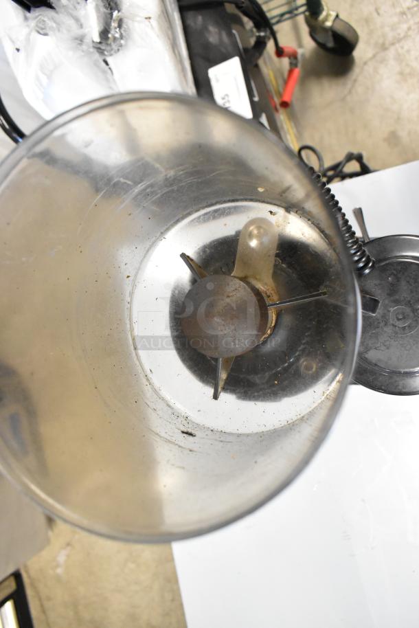 Rossi RR45 metal commercial espresso bean grinder, missing lid, visible wear. 115 volts, 1 phase.