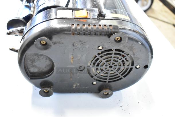 Rossi RR45 metal commercial countertop espresso bean grinder, missing lid, 115 volts, 1 phase, visible wear on base.