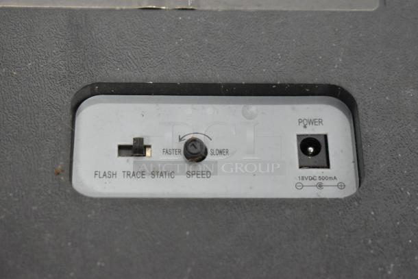 Control panel for a Light Up Open Sign with switches for flash, trace, static modes, speed adjustment, and power input.