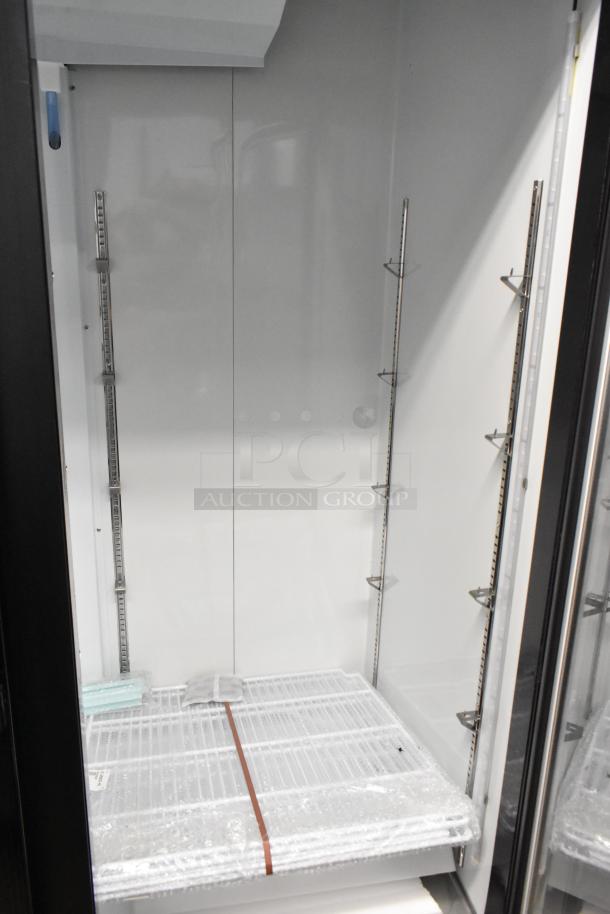 Brand new Avantco 178GDC49HCB 53" black swing glass door merchandiser refrigerator, 115V, scratch and dent condition.