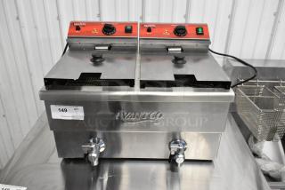 BRAND NEW Avantco 177F202 dual-tank electric fryer, 30 lb capacity, includes 2 metal baskets and lids, 208-240V, 1 phase.