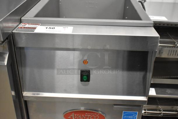Brand new 2024 Avantco 177EF40D stainless steel deep fat fryer with two metal fry baskets. Electric, 240V, 1 phase, slight scratches.