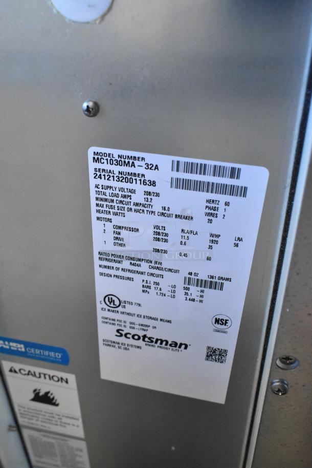 Brand new Scotsman MC1030MA-32A Prodigy Elite® 30" ice machine label; 1077 lb capacity, 208/230V, 1 phase, scratch and dent.
