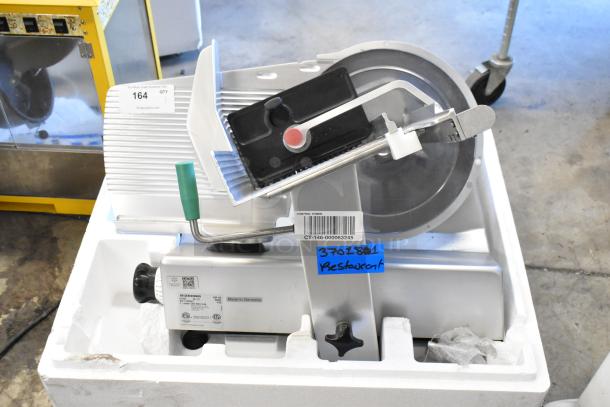 2021 Bizerba GSP HD stainless steel meat slicer, 120 Volts, 1 Phase, excellent condition, visible control panel and slicing guard.