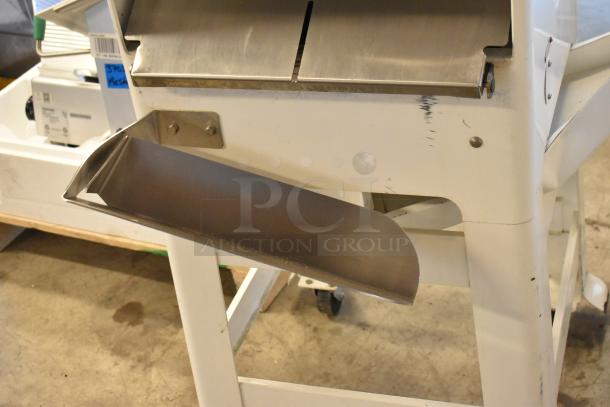 Oliver 797-32NC metal bread loaf slicer on casters. Used, in commercial setting. 115 volts, single-phase.