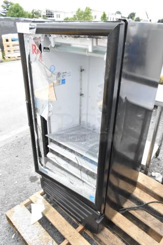 Imbera VR10 Metal Commercial Single Door Reach In Cooler Merchandiser w/ Poly Coated Racks. See Pictures for Glass Damage. 115 Volts, 1 Phase. - Item #1205467