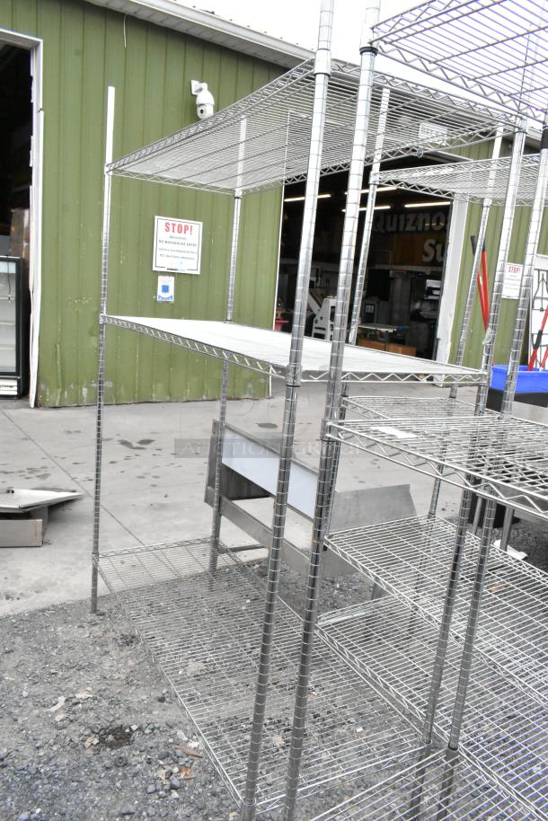 Chrome finish 3-tier wire shelving unit, excellent condition. Buyer must dismantle for shipping. Consider freight charges.