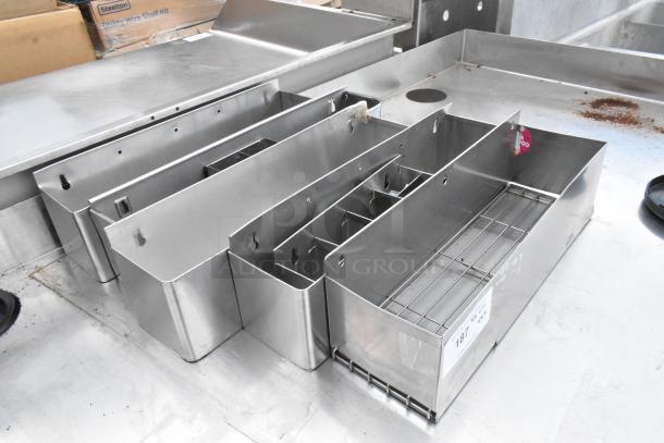 Set of 5 stainless steel single speed wells, excellent condition, durable construction. Includes wire rack storage.