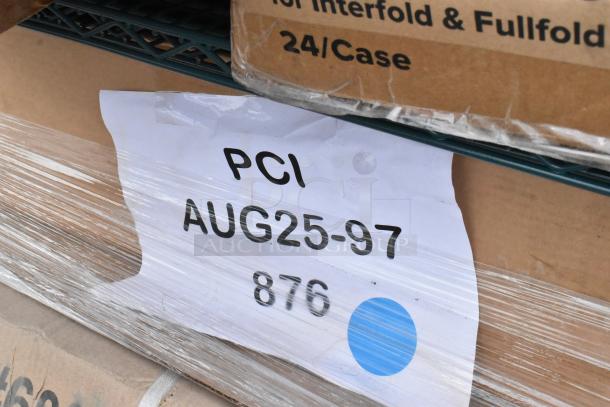 Pallet of 32 new scratch and dent items, including Regency 24"x72" green shelf and Steelton 24"x60" chrome 5-shelf kit.