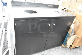 Black trash can shell with two deposit holes, labeled "Garbage" and "Recycling," includes two trash cans, slight wear visible.