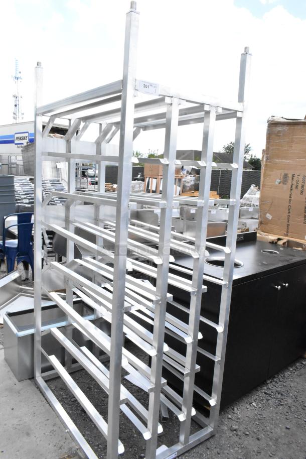 YCR-156 FIO Metal Commercial #10 Can Rack, excellent condition, silver metal, multiple shelving levels, sturdy construction.