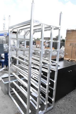 YCR-156 FIO Metal Commercial #10 Can Rack, excellent condition, silver metal, multiple shelving levels, sturdy construction.