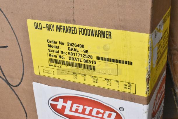 Hatco GRAL-96 Infrared Food Warmer box, model GRAL-96, serial 6311712528, 120V, 2,205W, made in USA.