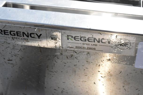 Regency 600CSL2960S Spec Line stainless steel cocktail station with visible model label showing scratches and dents.
