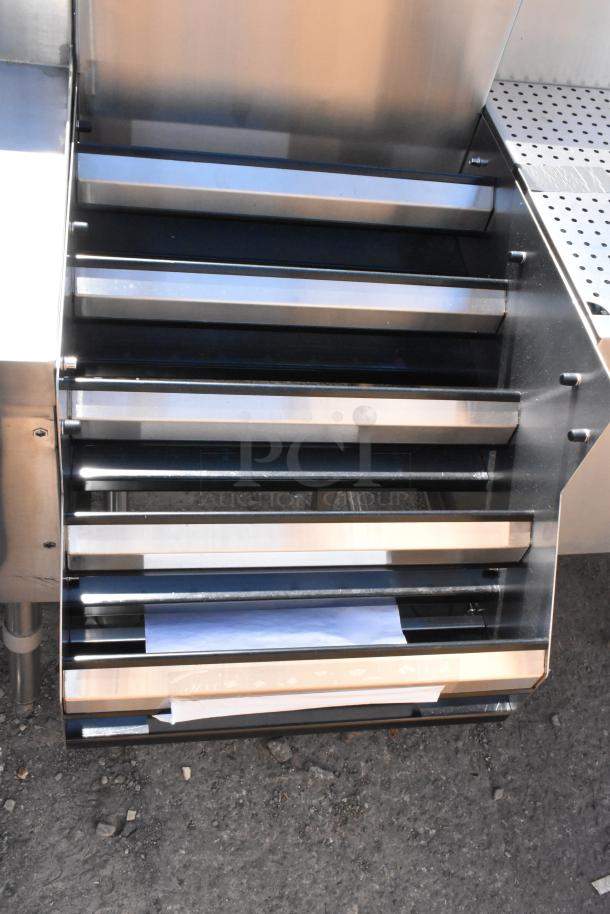 Regency Spec Line stainless steel bottle rack merchandiser, brand new, scratch and dent condition, seven shelves.