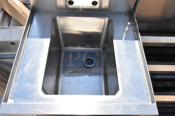 Brand new Regency Spec Line stainless steel single bay sink, scratch and dent condition, sturdy, industrial-grade.