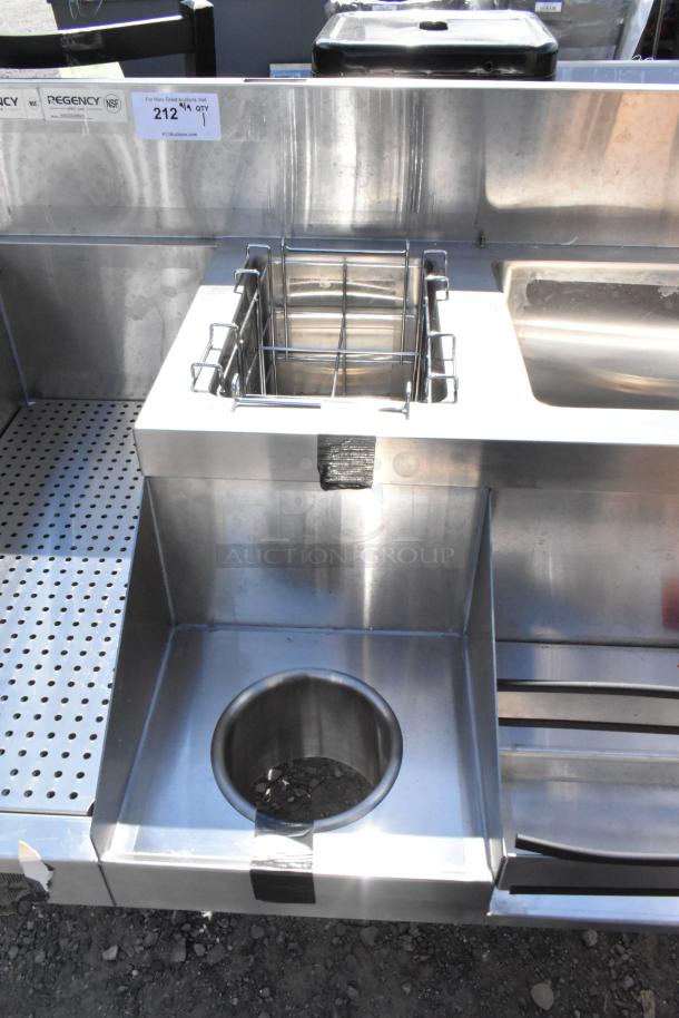 Regency 600CSD2960S stainless steel cocktail station, 60" with drainboard, new scratch and dent, NSF label visible, auction tag.