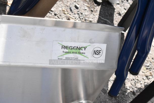 BRAND NEW Regency 600CDT24R 16 Gauge 2' dish table, right drainboard, minor scratches, NSF certified.