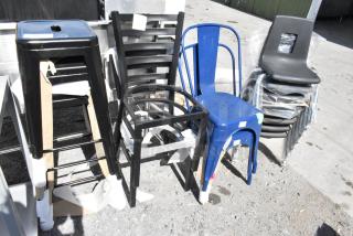 14 BRAND NEW SCRATCH AND DENT! Items Including Black Metal Chair, Blue Tolix Style Chair, Black Metal Tolix Style Stools, Gray Chairs. 14 Times Your Bid! - Item #1205505