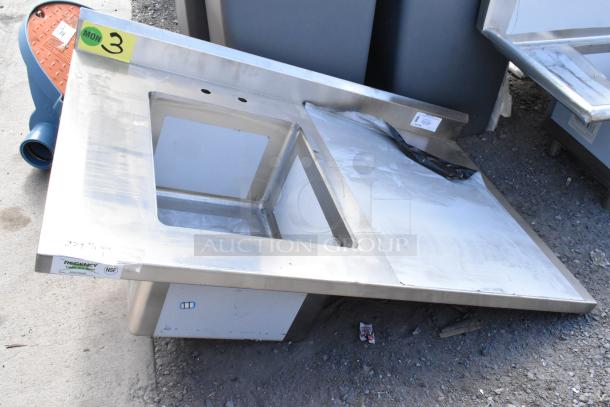 BRAND NEW Regency 600ST3048L stainless steel table with single basin sink, scratch and dent, no legs, visible label.