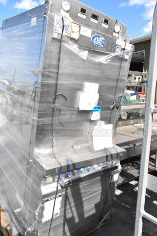 LVO FL14E stainless steel commercial pot and pan washer, front load, floor style, 460 volts, 3 phase, with control panel.