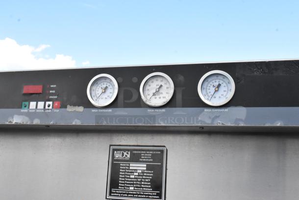 Douglas SD-20-E-480/3 stainless steel pot and pan washer, front load, gauges display wash temperature, pressure, 480V, 3-phase.