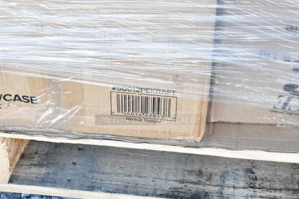 Cardboard boxes wrapped in plastic, labeled "#50012PEKRAFT," "Made in Thailand," containing scratch and dent items.