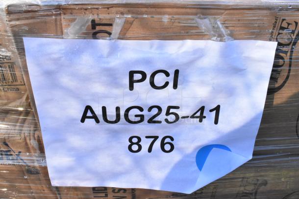 Pallet of 32 brand new scratch and dent items in boxes, includes takeout lids, containers, cold cups. Marked "PCI AUG25-41 876".