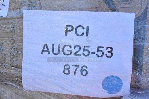 Wrapped pallet with a label reading "PCI AUG25-53 876," containing 33 brand new scratch and dent items such as cups and containers.