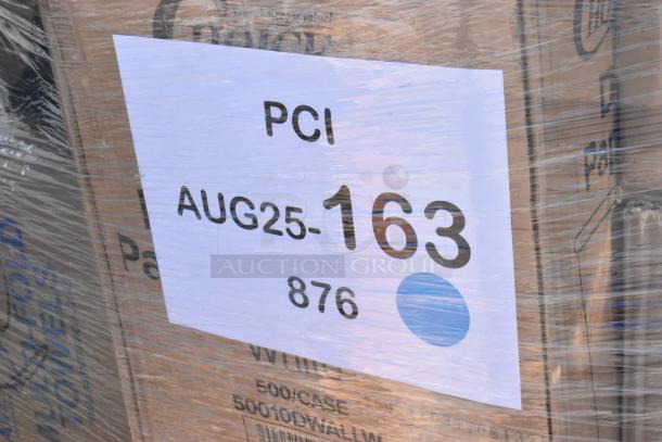 Auction pallet with 35 scratch and dent items. Includes lids, gloves, containers, trash bags, food cups. Label marked "PCI AUG25-163".