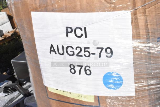 Auction lot with 28 new scratch and dent items including cutting board and cabinets. Label reads "PCI AUG25-79 876."