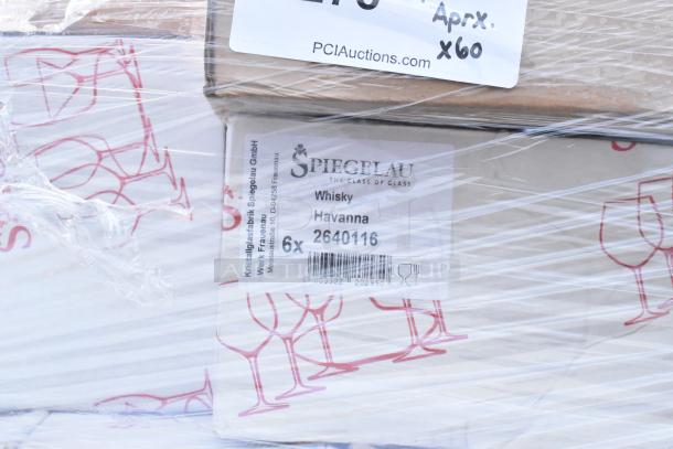 Bundle of 60 new Spiegelau whisky glasses, model Havanna 2640116, in original packaging, some with scratch and dent.