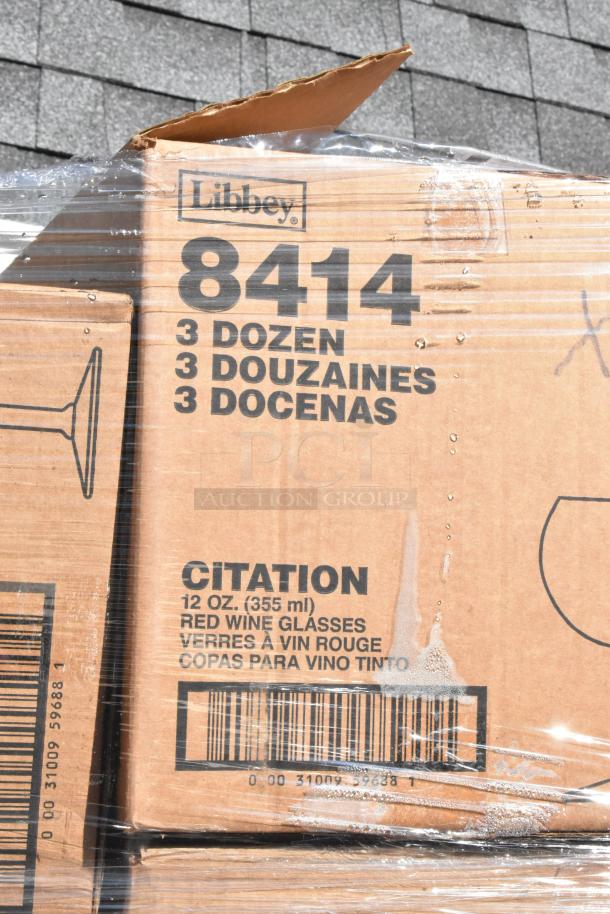 Box of 36 Libbey Citation 12 oz red wine glasses. Brand new, scratch and dent condition.