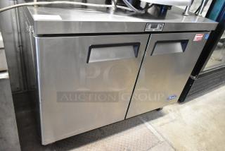 2017 Atosa MGF8402GR stainless steel 2-door undercounter cooler, on commercial casters, 115V, 1 phase, clean condition.