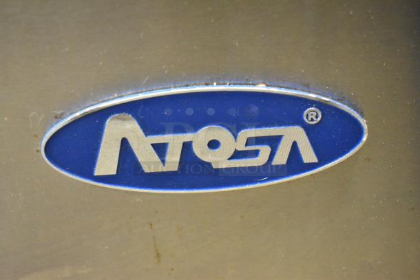 Atosa MGF8402GR logo on stainless steel surface of 2017 commercial undercounter cooler.
