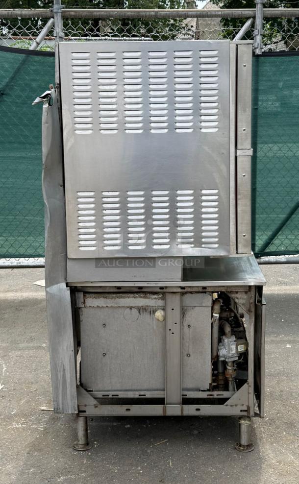 Cleveland 36PCGM300 ConvectionPro 36" gas 2-compartment steamer, stainless steel, visibly used, exterior ventilation slots.