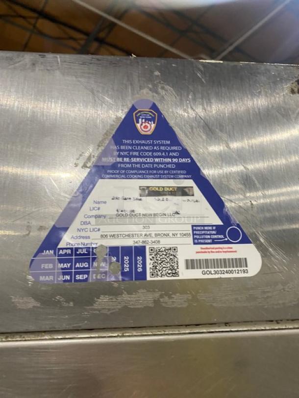Wells VCS2000 Stainless Steel Ventless Cooking System with 4-French hot plate range, convection oven base, rear casters, and front legs. Includes inspection label indicating cleaning service details.