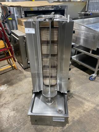 Atalay ADG5A stainless steel doner kebab machine with 5 burners, individual controls, countertop design, and natural gas power.