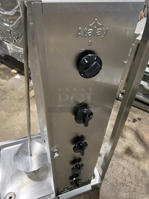 Atalay ADG-5A Stainless Steel Gas Kebab Broiler with 5 burners, individual controls, model details visible, excellent condition.