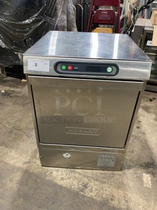Hobart LX30H commercial undercounter dishwasher; stainless steel, electric powered, with fresh water rinse, booster heater, peg rack, and control panel.