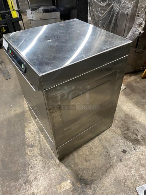 Hobart LX30H commercial stainless steel dishwasher, fresh water rinse, built-in booster heater, with peg rack, used condition.