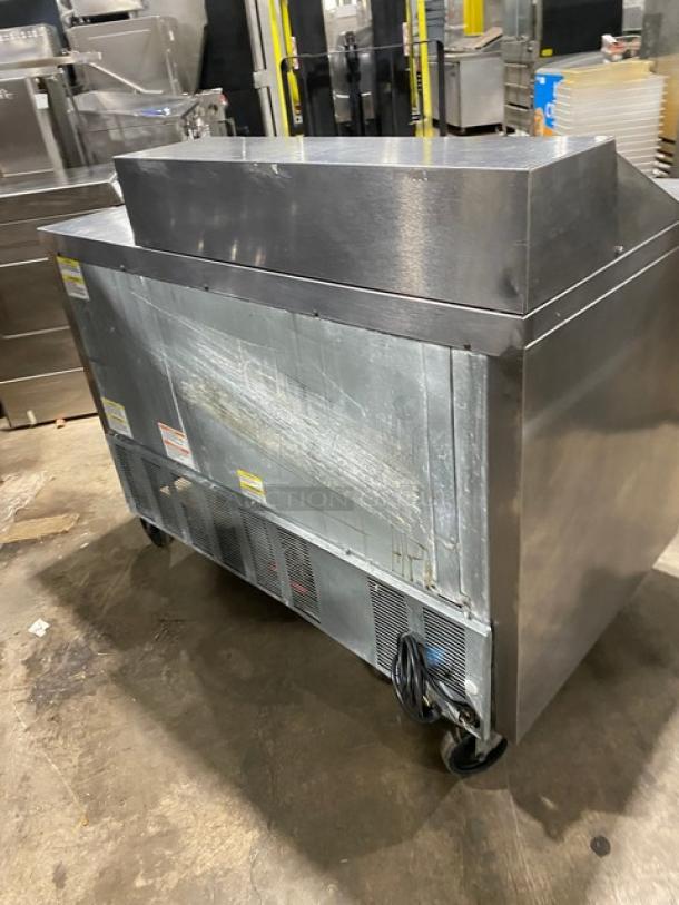 Beverage-Air Stainless Steel 2-Door Prep Table, Model SPE48HC-08, with poly-coated wire racks, on casters, 115V 1 Phase.